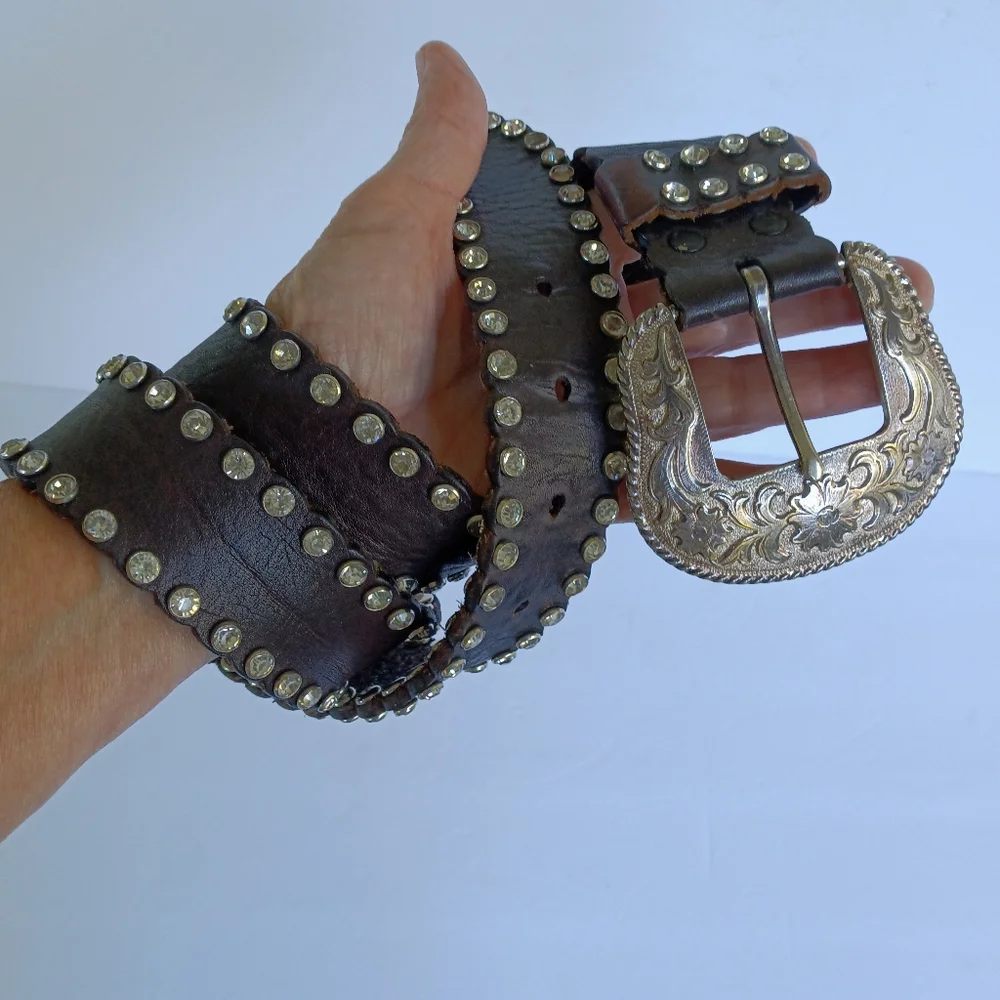Nacona Vintage 1996 Leather Rhinestone Studded Belt